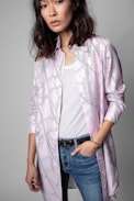 Rais Dress Silk - Women's pink shirt dress with chain pattern