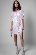 Rais Dress Silk - Women's pink shirt dress with chain pattern