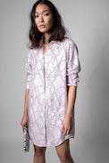 Rais Dress Silk - Women's pink shirt dress with chain pattern