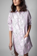 Rais Dress Silk - Women's pink shirt dress with chain pattern