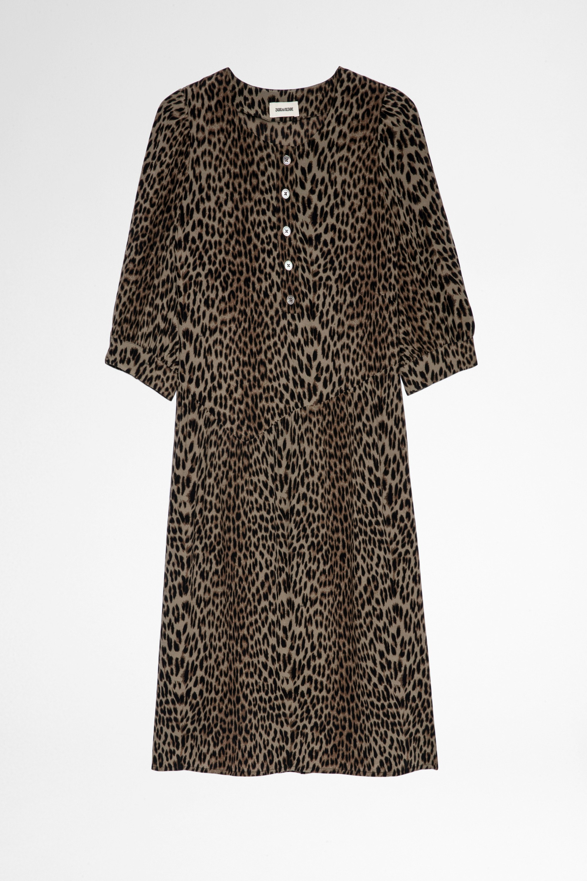 Abito Risla Leopard Abito corto color kaki con stampa leopardata, donna. Realizzato con fibre provenienti da foreste gestite in modo sostenibile