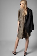 Risla Leopard Dress - Women's short khaki leopard print dress. Made with fibers from sustainably managed forests.