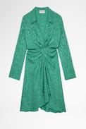 Rozo Silk Dress - Women's draped dress in leopard print silk jacquard