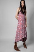 Risty Dress - Women's floral print dress in red with lace trim