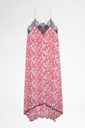Risty Dress - Women's floral print dress in red with lace trim