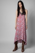 Risty Dress - Women's floral print dress in red with lace trim