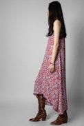 Risty Dress - Women's floral print dress in red with lace trim