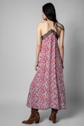 Risty Dress - Women's floral print dress in red with lace trim