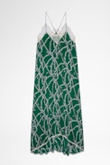 Vestido Risty Seta - Vestido de mujer de seda verde con estampado de cadenas