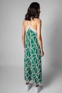 Vestido Risty Seta - Vestido de mujer de seda verde con estampado de cadenas