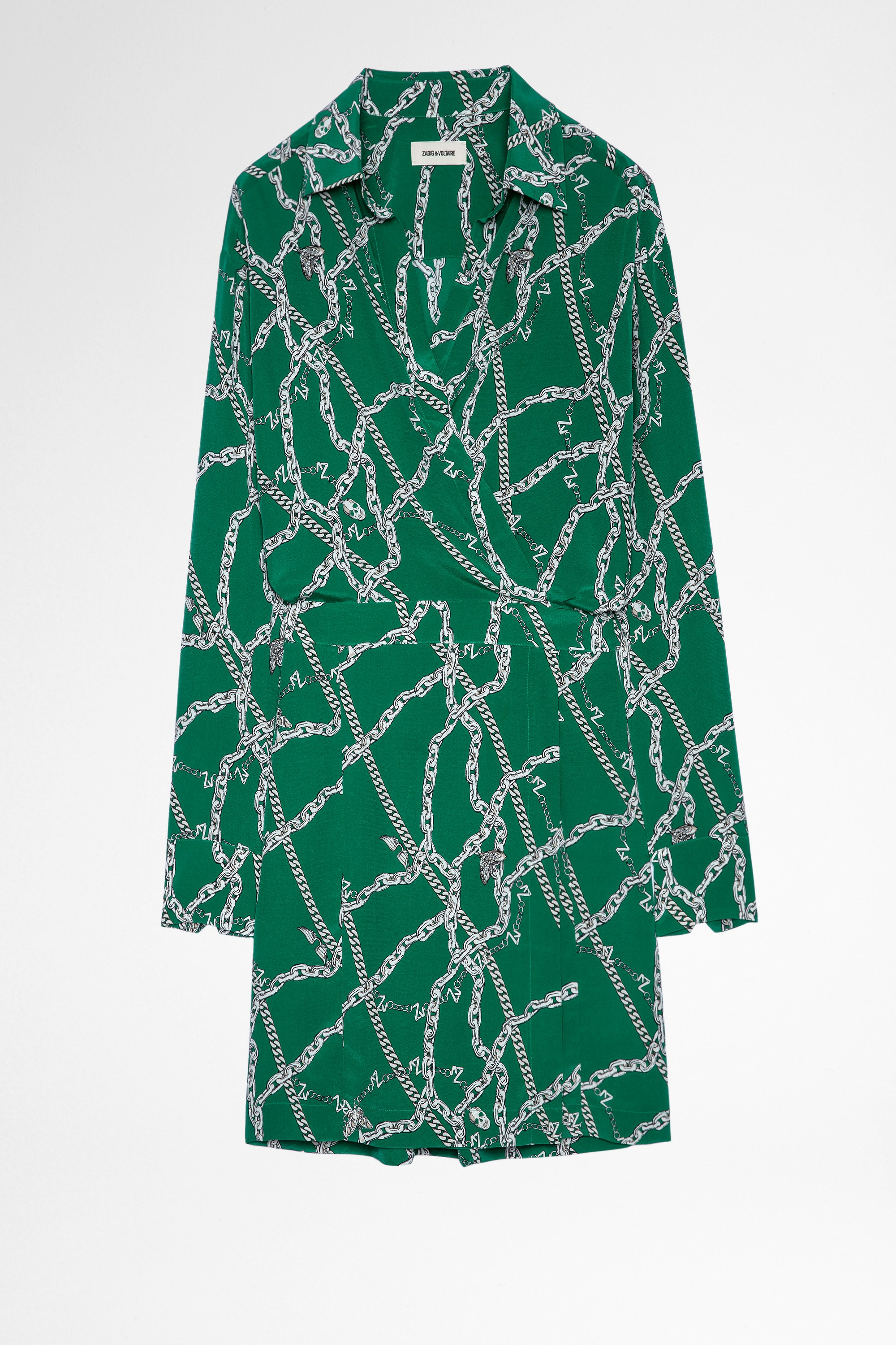 Kleid Ravy Seide Damenkleid aus grüner Seide mit Kettenmotiven