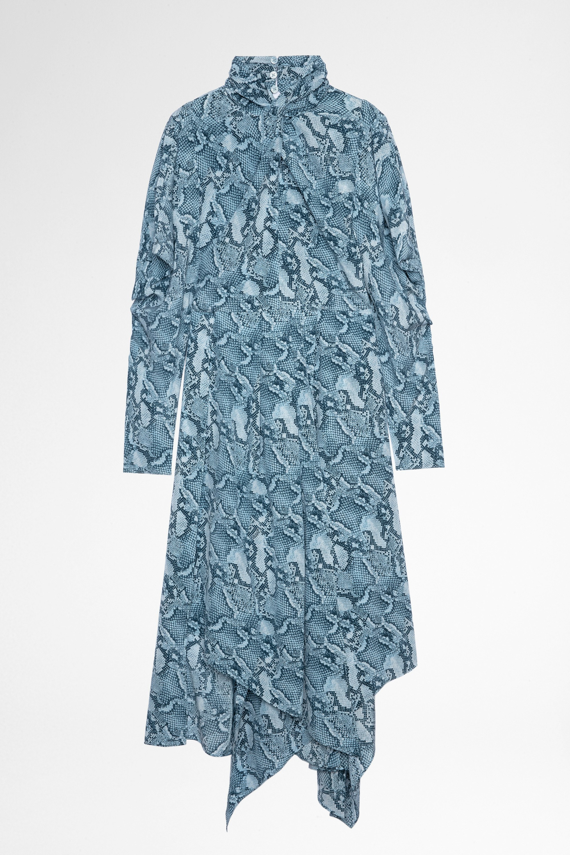 Roy Silk Dress Women's asymmetrical dress in silk with snake print