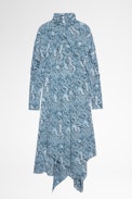Roy Silk Dress - Women's asymmetrical dress in silk with snake print