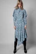 Roy Silk Dress - Women's asymmetrical dress in silk with snake print