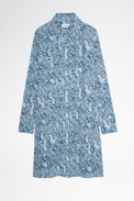 Robe Rougi Soie - Robe chemise en soie bleue imprimé python Femme