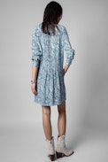 Robe Rougi Soie - Robe chemise en soie bleue imprimé python Femme