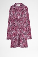 Rozo Dress Silk - Women's draped red silk dress with snake print