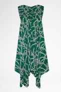 Raphia Dress Silk - Women's green silk bustier dress with chain pattern