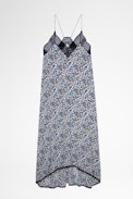 Risty Dress - Women's floral print dress in blue with lace trim