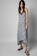 Risty Dress - Women's floral print dress in blue with lace trim