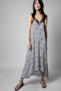 Risty Dress - Women's floral print dress in blue with lace trim