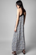 Risty Dress - Women's floral print dress in blue with lace trim