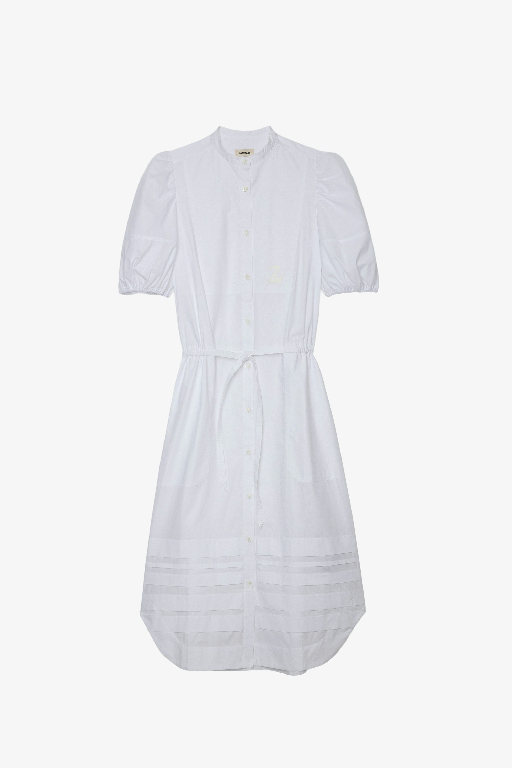 Kleid Ryana Pop Halblanges Damenkleid aus weißer Baumwolle 