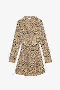 Abito Rinka Tiger - Abito corto Naturel drappeggiato con stampa tigre donna