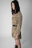 Abito Rinka Tiger - Abito corto Naturel drappeggiato con stampa tigre donna