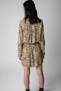Abito Rinka Tiger - Abito corto Naturel drappeggiato con stampa tigre donna