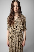 Vestido con estampado de tigre Radial - Vestido de manga larga con estampado de tigre para mujer