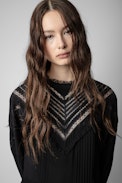 Rozyl Silk Dress - Women’s long black silk dress with draped effect and asymmetric skirt