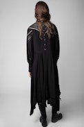 Rozyl Silk Dress - Women’s long black silk dress with draped effect and asymmetric skirt