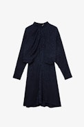 Ritas Jac Leo Silk Dress - Women’s asymmetric mini dress in blue silk and leopard-print jacquard