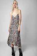 Risty Dress - Women's long blue floral-print dress