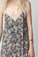 Risty Dress - Women's long blue floral-print dress