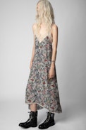 Risty Dress - Women's long blue floral-print dress