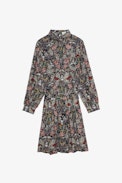 Rivali Dress - Women's blue floral-print dress with tie