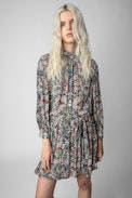 Rivali Dress - Women's blue floral-print dress with tie