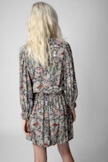 Rivali Dress - Women's blue floral-print dress with tie