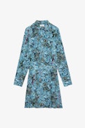 Refla Boho Dress - Blue satiny mini dress with floral print