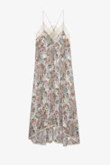 Risty Dress - Women's long mauve floral print dress with thin straps
