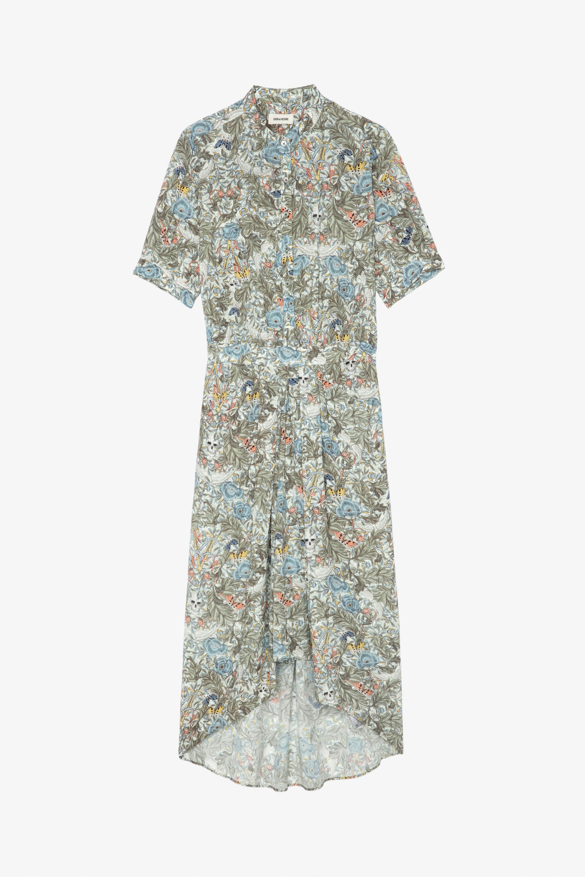 Kleid Rima Halblanges, khakifarbenes Damenkleid mit Blumenprint