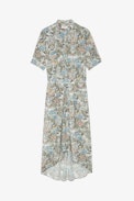Rima Dress - Women's mid-length khaki floral-print dress