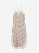 Ristyl Dress - Women's long yellow crepe dress featuring liberty print and wings.