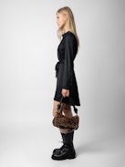 Ritchin Satin Dress - Women’s short black satin dress with gathers.