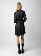Ritchin Satin Dress - Women’s short black satin dress with gathers.