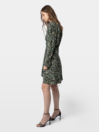 Dress Rozo 100% Silk - Short floral-print silk dress with draping.