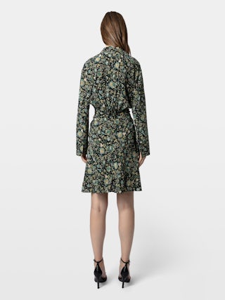 Dress Rozo 100% Silk - Short floral-print silk dress with draping.