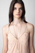 Rohal Silk Jacquard Dress - Women’s long pink star jacquard silk dress with cross straps embellished with diamanté and lace hem.